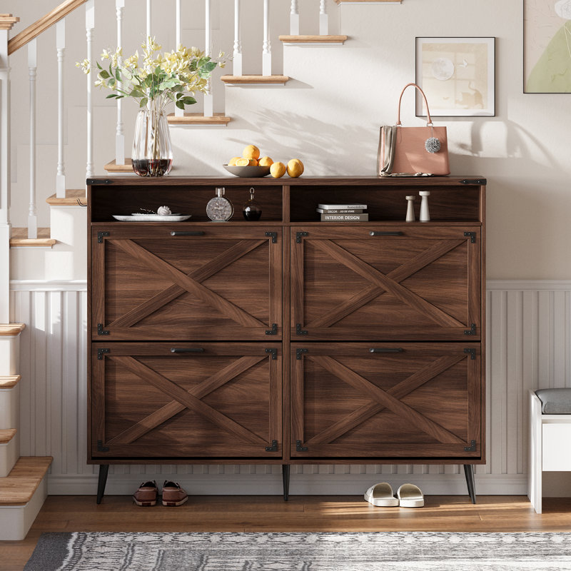 Tomoye Farmhouse Shoe Cabinet with 4 Drawers, Brown