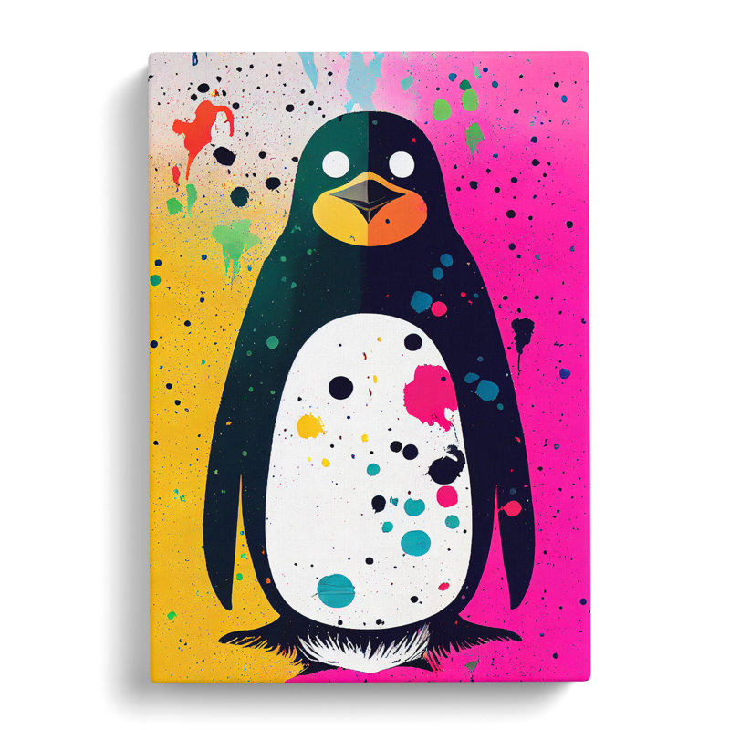 Paint Splash Penguin No.2 - Wall Art, 50cm H x 35cm W x 3cm D, Wrapped Canvas