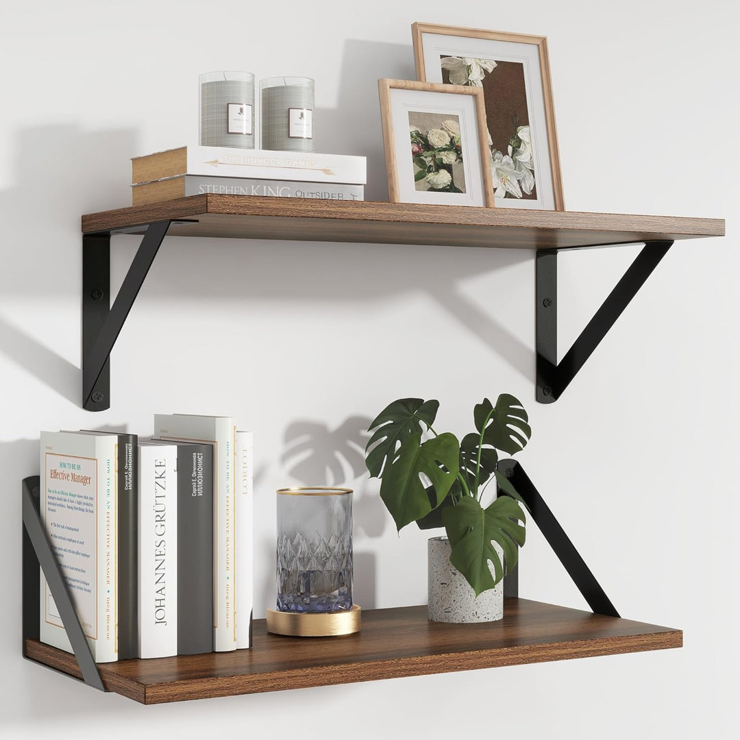 2 Pack 40cm Floating Wall Shelves with Metal Brackets