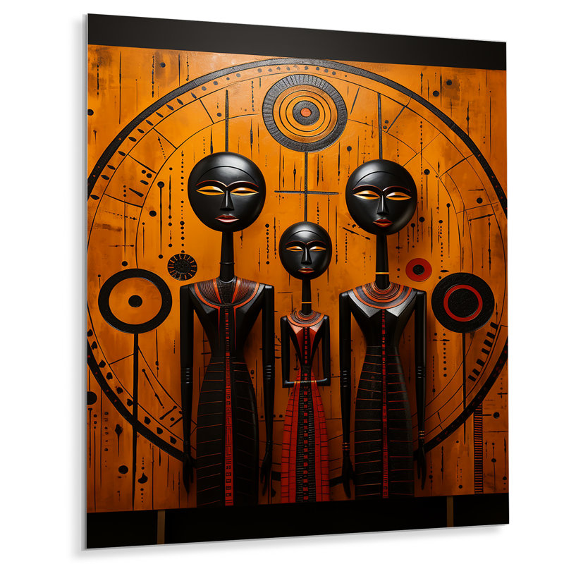 Tribu africaine, motifs sacrés I - décoration murale tribal africain en métal, H 20 po x l 12 po x P 1 po
