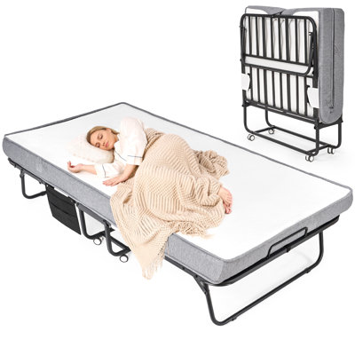 Twin Size Folding Bed with 5" Comfort Foam Mattress – 330 lbs Capacity, Lockable 360° Wheels, 75" × 38", Portable Guest Bed for Home, Dorm, Office & Living Room