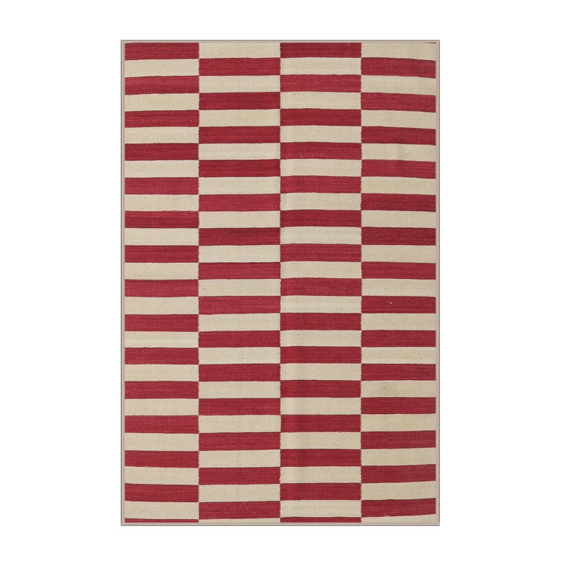 Tapis abstrait rouge / beige, Rectangle 5 pi x 7 pi
