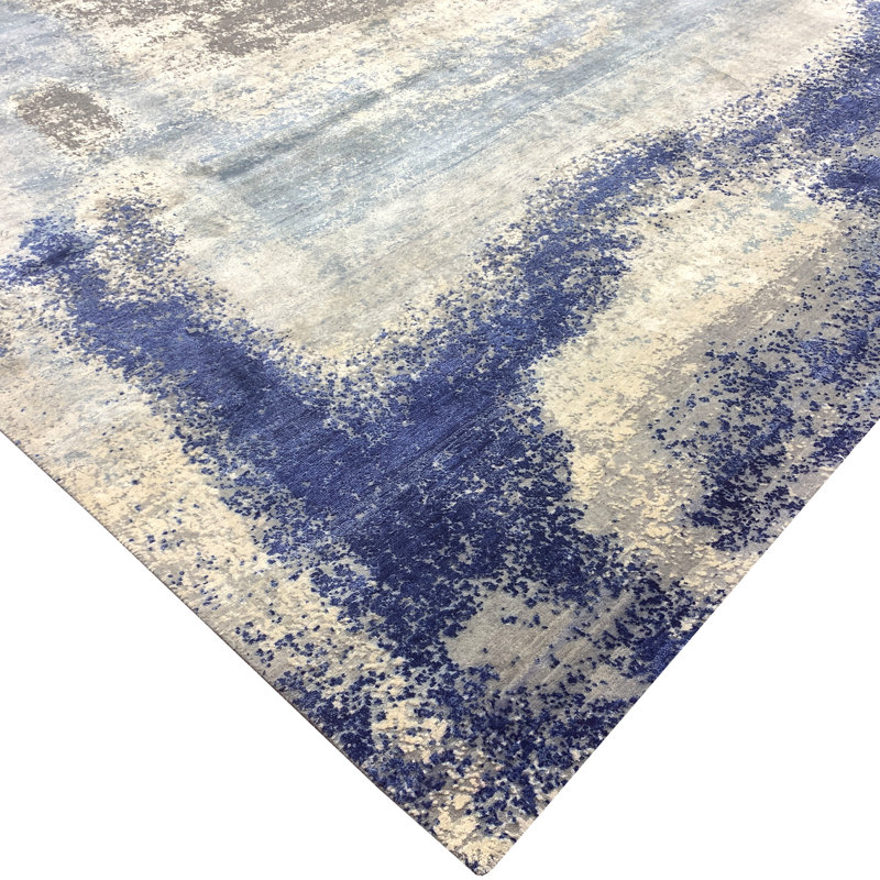 Handmade Silk and Wool Abstract Area Rug, Rectangle 9' x 12'