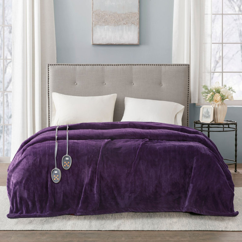 Couverture pour lit chauffante chauffante mauve ultra-douce lavable à la machine avec 20 réglages de chaleur, Simple, Mauve