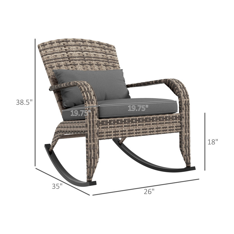 Gray Wicker Outdoor Rocking Chair with Cushions