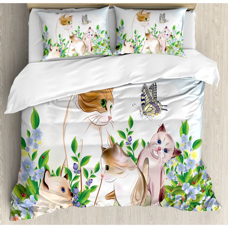 Cat Farmhouse / Country Polyester Floral Duvet Cover, Queen