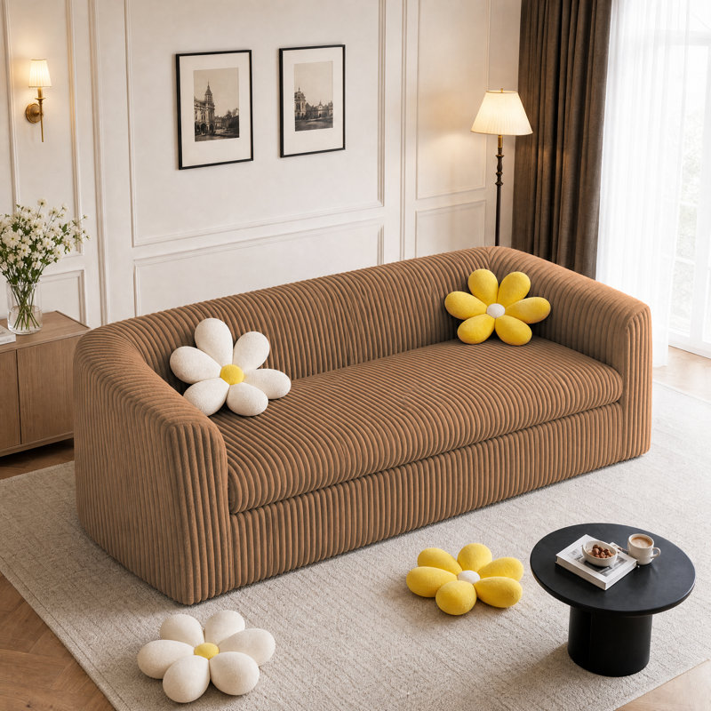 Canapé rembourré en velours côtelé Boneless, H 27,6 po x l 74,8 po x P 31,5 po, Brun