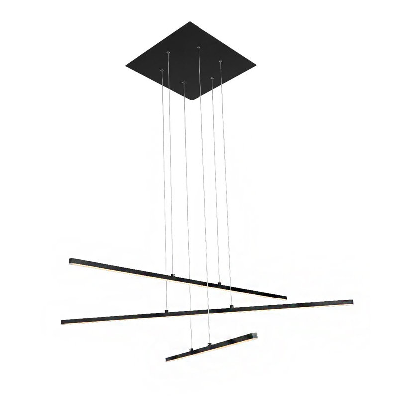 3-Light Matte Black Metal LED Chandelier With Selectable LED Color Temperature, Matte Black