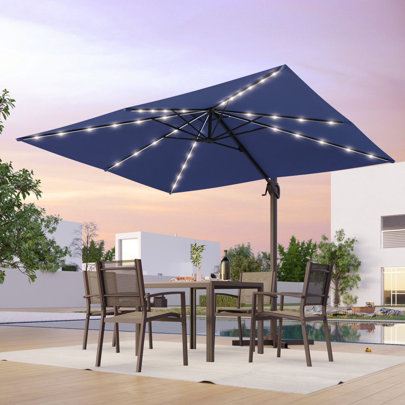 Parasol de patio en porte-à-faux à DEL 10 x 8 pi avec cadre robuste à 8 nervures pour piscine, jardin, Bleu