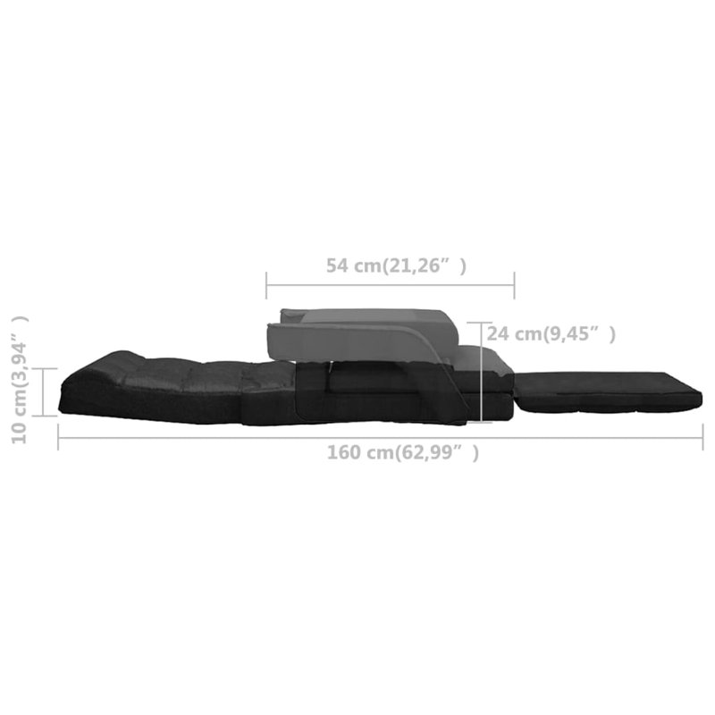 Chaise longue avec méridienne et fonction de lit, Noir