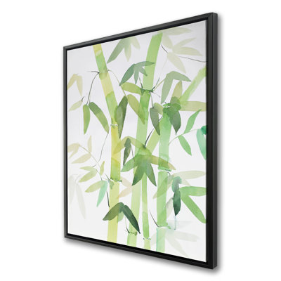 Watercolor Bamboo with Leaves - Exotic Framed Canvas Decor