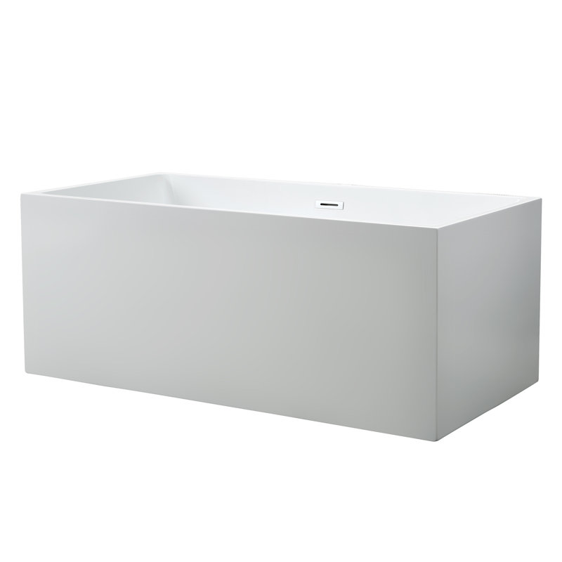 Chloe 59" x 30" Freestanding Soaking Bathtub, White/Polished Chrome