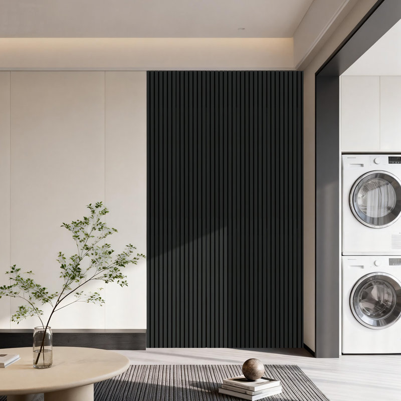 Panneaux muraux à lattes en bois pour mur Luxdecor, Noir