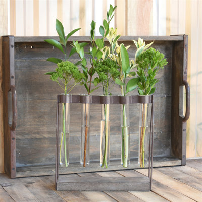 Iron and Wood Quintuple Test Tube Vase