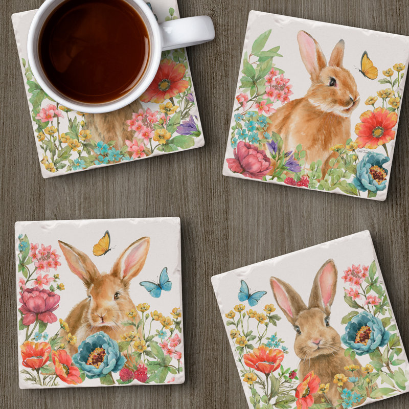 Ensemble de 4 sous-verres Garden Bunnies