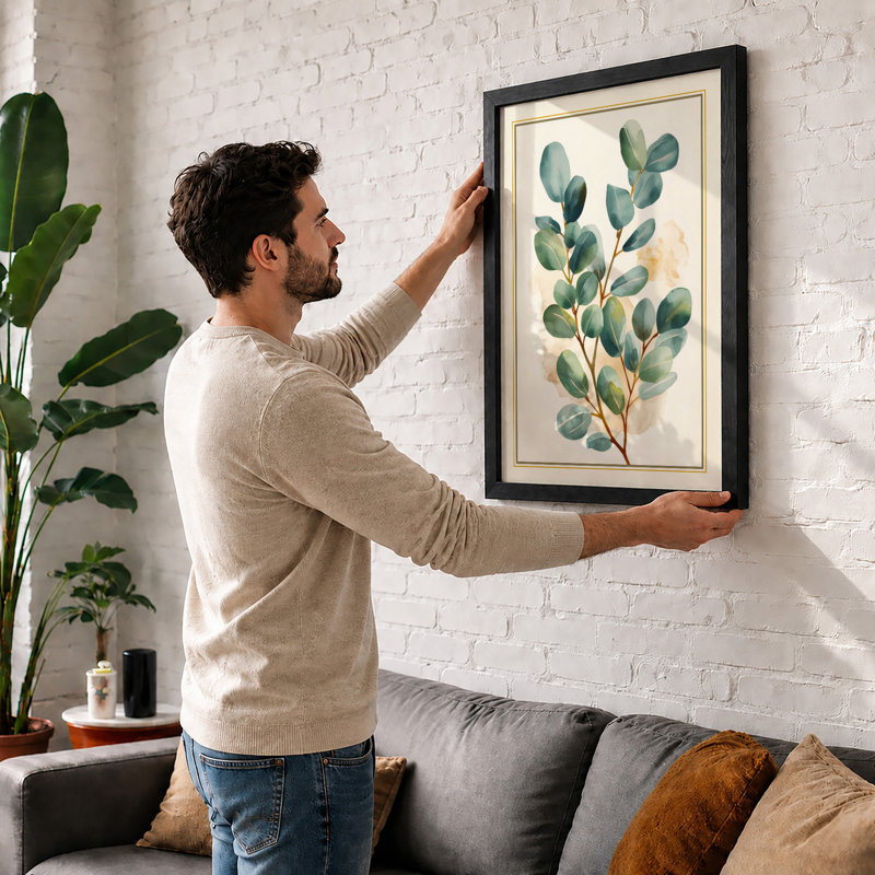 Single Stem in Green Botanical - Framed Print, A1 - 84.1 x 59.4 cm, Black