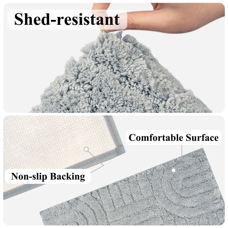 Bath Mat Sets 3 piece Soft Microfiber Bathroom Mat Sets Water Absorbent Bath Mats for Bathroom Washable Non Slip Bath and Toilet Rug Set for Shower Floor Bathrooms Decor（Grey）