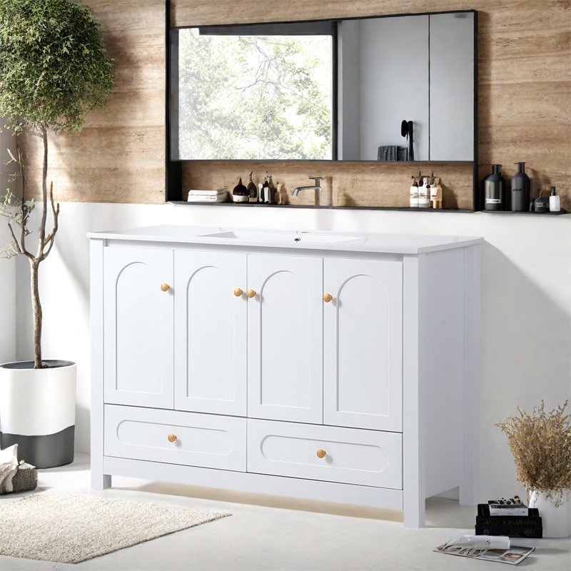 Meuble-lavabo 48 po avec lavabo en céramique, Blanc