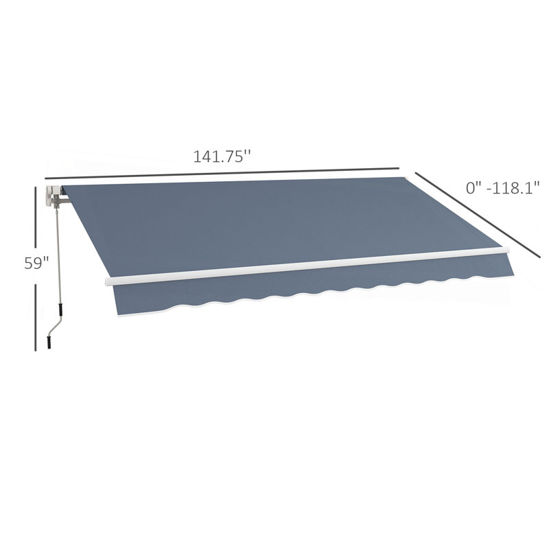Auvent de terrasse rétractable avec auvent à manivelle 12 po x 10 pi Outsunny, Gris