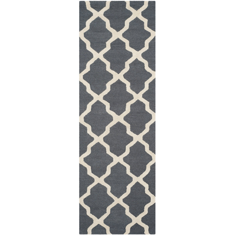Tapis en laine touffeté à la main Cannen, Ivoire / Gris foncé, Tapis de couloir 2 pi 6 po x 16 pi