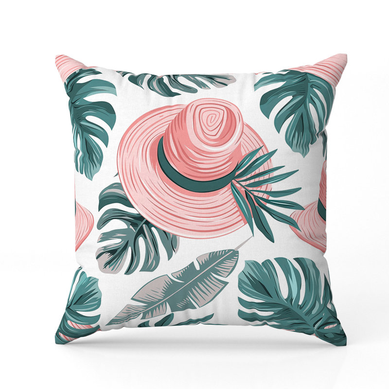 Coussin Tropical, Vert/rose, H 26 po x l 26 po