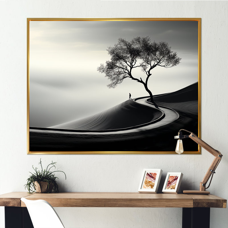 " Minimalism Wonderland Road Scenery ", Gold Floater Framed, 12" H x 20" W x 1" D
