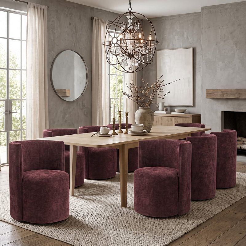 Ensemble de table de salle à manger extensible en placage de bois de 72" à 104" avec 8 chaises de tonneau rembourrées, Wine