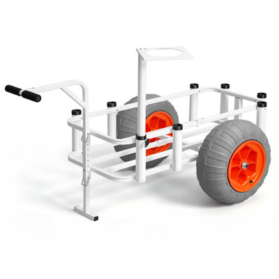 Chariot de pêche de plage, capacité de charge de 350 lb, chariot de pêche avec cadre en alliage d'aluminium robuste, pneus ballons en polyuréthane tout-terrain de 16,5 po, 8 porte-cannes, pour activités de plein air