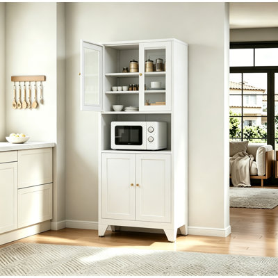 69" Tall Metal Kitchen Pantry Cabinet with Glass Doors, Microwave Stand & Adjustable Shelves(Glass)