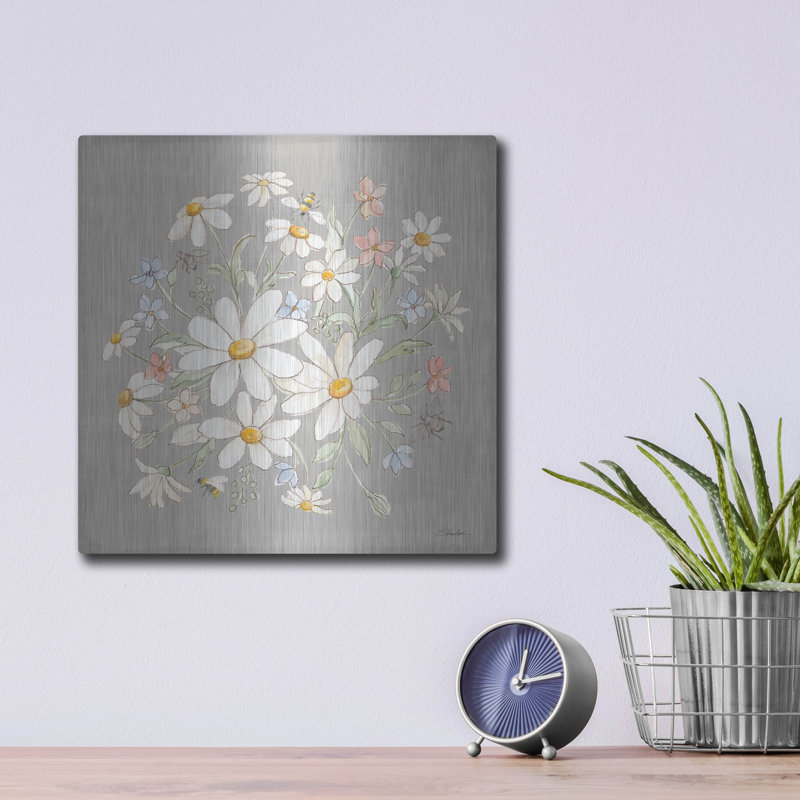 Art mural en métal luxueux «Daisy Field 5» par Silvia Vassileva, 12 po x 12 po, H 12 po x l 12 po