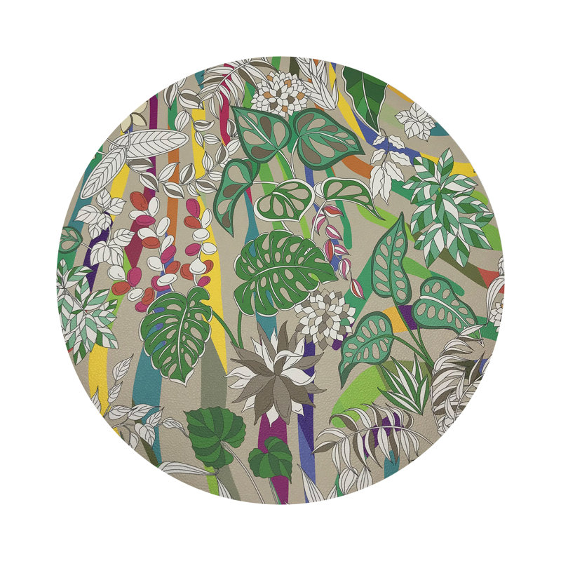 Sabi Jungle Beige Vegan Leather Round Coasters, Beige