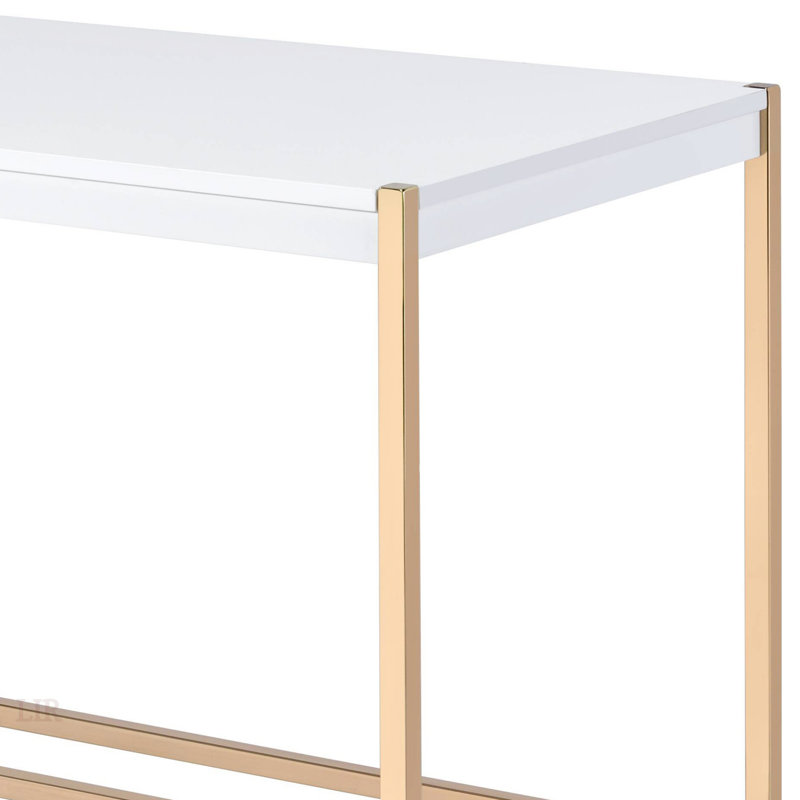 White And Gold Writing Desk With USB Ports For Modern And Contemporary Spaces, Enhancing Elegance And Efficiency., White