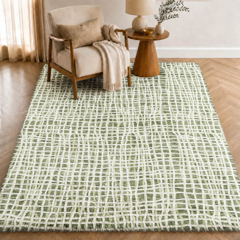 Washable Striped Indoor Rug, Green, 9' x 12'