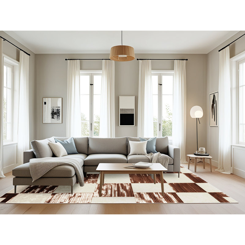 Tapis botanique brun lavable à la machine, Rectangle 6 pi x 9 pi