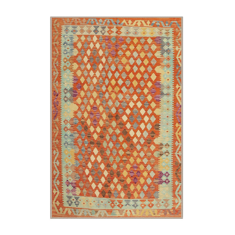 Tapis de zone rouge/orange/vert contemporaine, Rectangle 2 pi x 3 pi