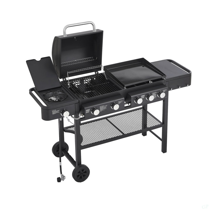 All-In-One Propane Gas Grill With Grilling & Griddling Functions, 745 Sq.Inch Cooking Space, 5 Burners, 56000 BTU Propane Grill,  Heavy-Duty Stand For Backyard Barbecue & Outdoor Cooking