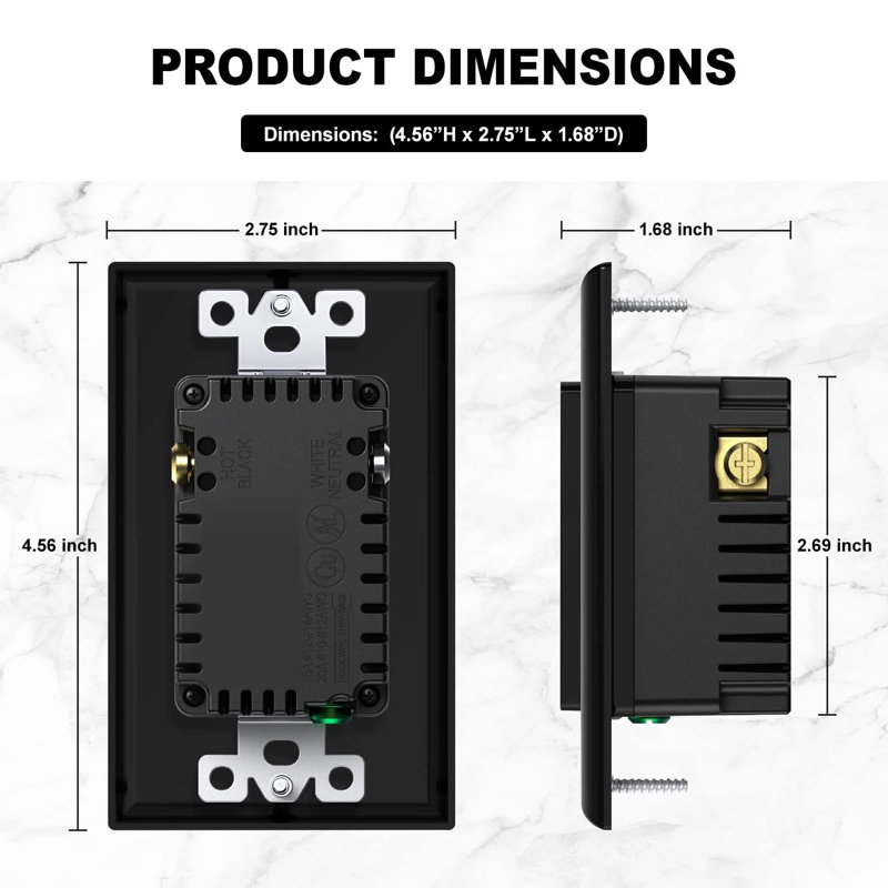 Black 15A Tamper Resistant Duplex Outlet with USB-C Ports