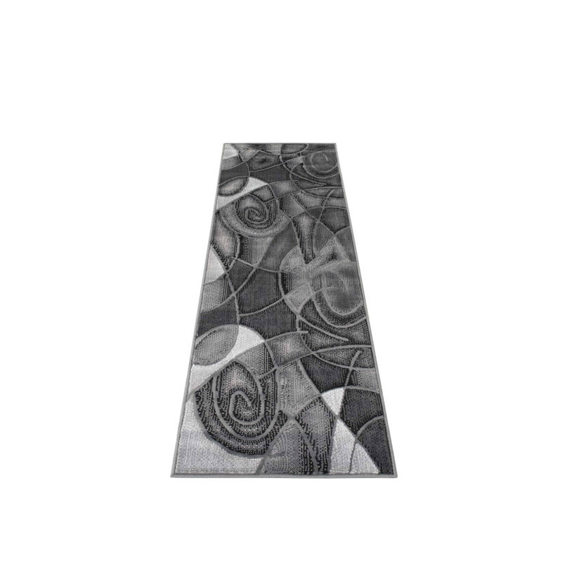 Tapis gris à motif abstrait Albrechtice, Tapis de couloir 2 pi x 7 pi