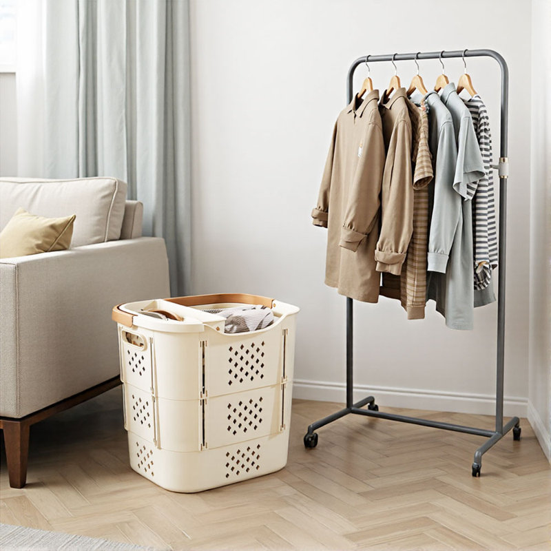 Plastic Laundry Basket, Beige