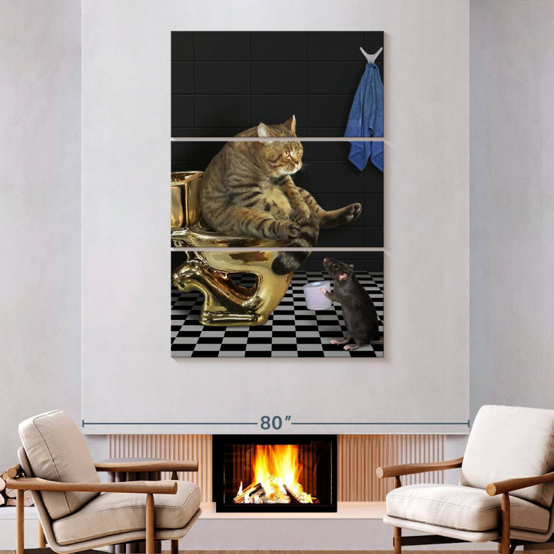 Ketti Cat And Rat Toilet Time, 74" H x 48" W