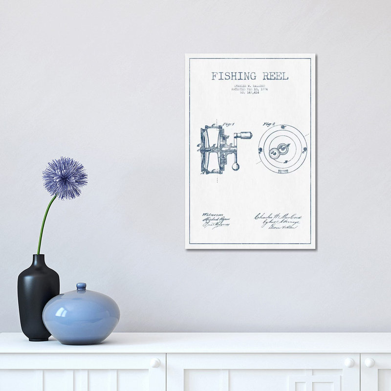 Charles W. MacCord Fishing Reel Patent Sketch (Ink) by Aged Pixel - Wrapped Canvas Gallery-Wrapped Canvas Giclée