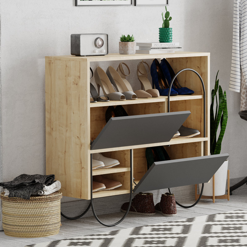 12 Pair Shoe Rack, Oak/Anthracite
