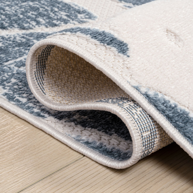 Tapis d'intérieur / extérieur Monstera, Tapis de couloir 2 pi 3 po x 8 pi, Cream/Dark Blue