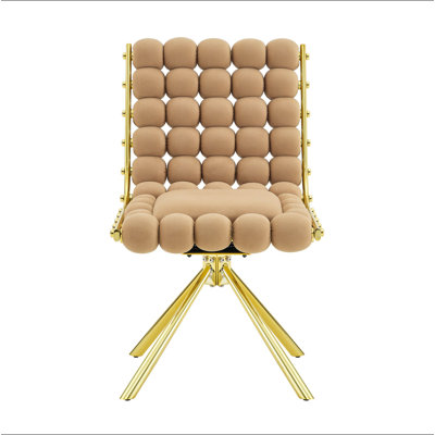 Ensemble de 2 chaises pivotantes à dossier boule capitonné avec pieds en métal doré, fauteuil sans accoudoirs élégant pour le bureau à domicile, la chambre à coucher et la salle à manger