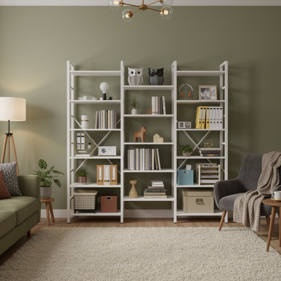 Maziah Bookcases And Bookshelves Triple Wide 5 Tiers Industrial Bookshelf, Large Etagere Bookshelf Open Display Shelves With Metal Frame For Living Room Bedroom Home Office