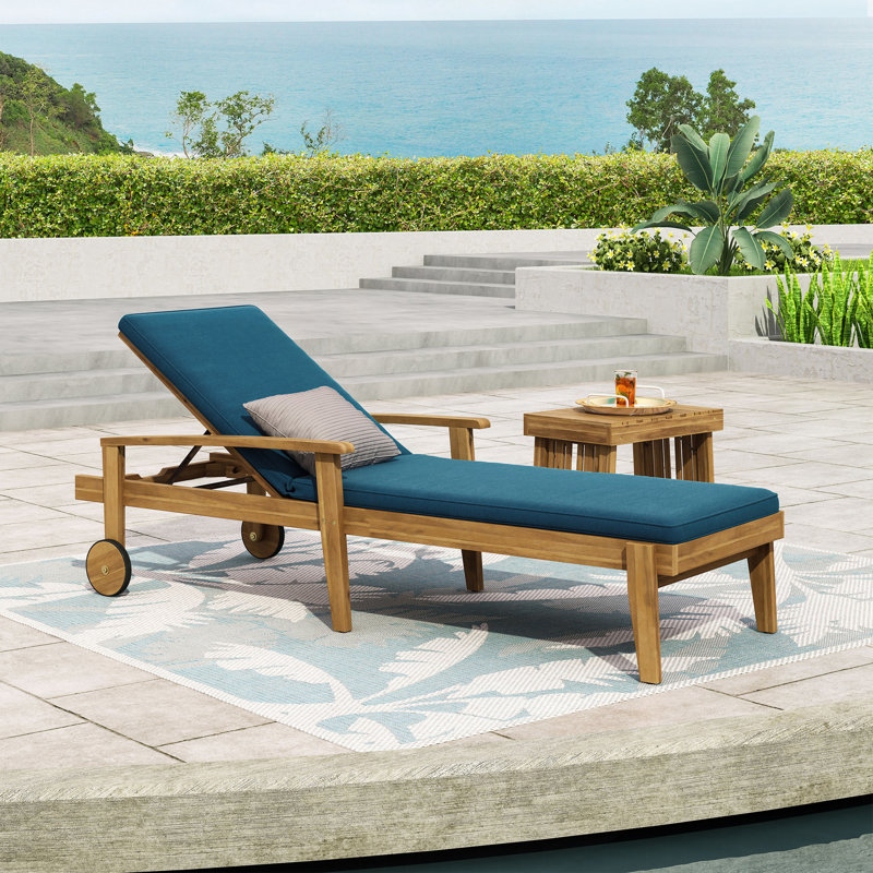 Chaise longue Jason, Bleu, Teck