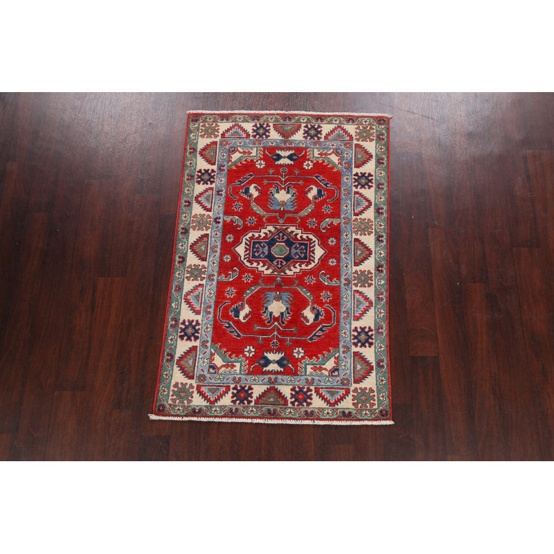 Tapis oriental géométrique Kazak noué à la main 3 x 5