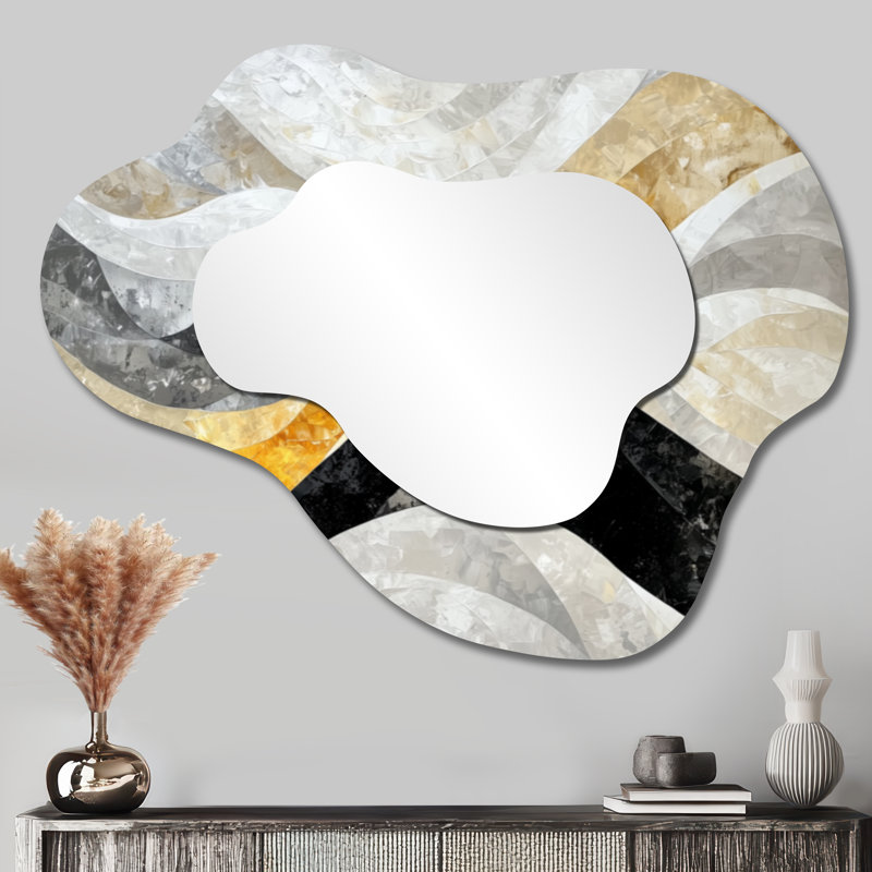 Black Grey Paint Drift Mosaic Kinetic Art I - Kinetic Art Asymmetrical Decorative Mirror, Modern irregular Wall Mirror, Printed on Metal
