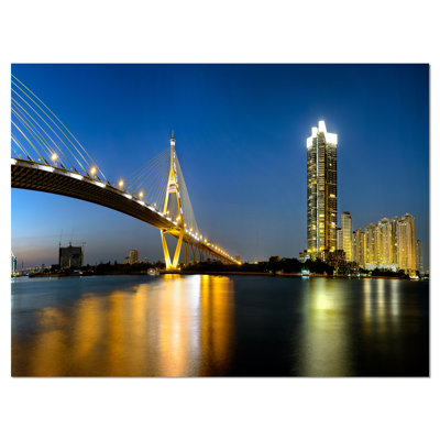 " Lit-up Bhumibol Bridge At Dusk "