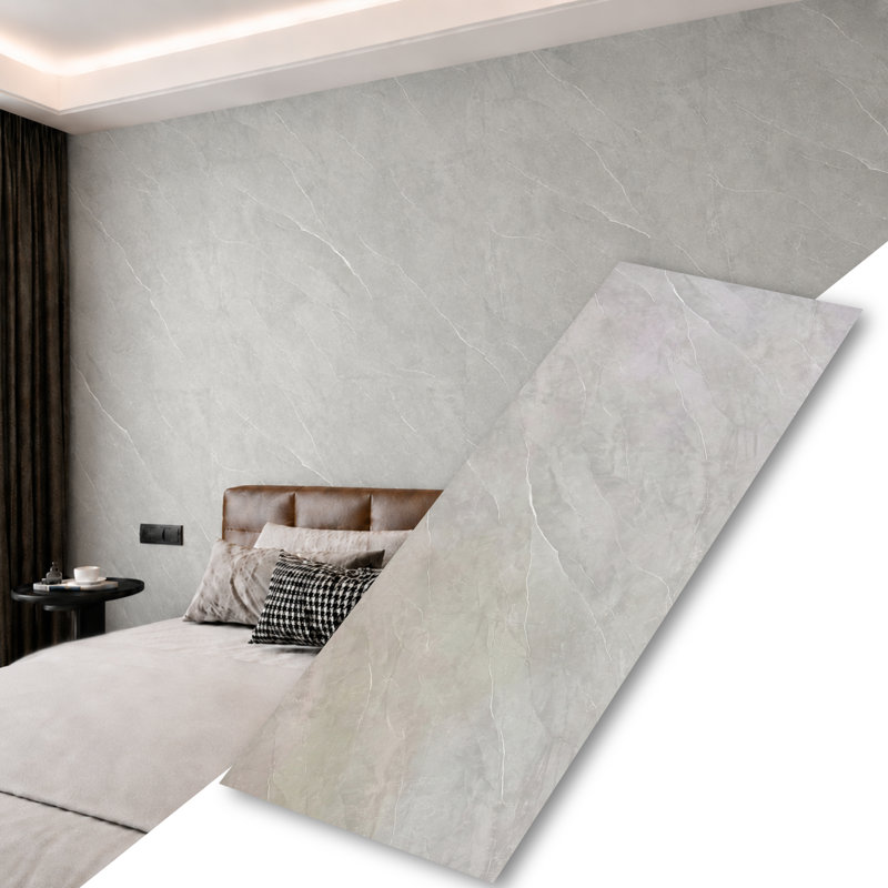 Panneaux muraux Falkirk Irvine IV 4' x 9' SPC imitation marbre mat gris blanc (paquet de 3), Gris, veines blanches